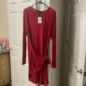 NWT Forever 21 Long Sleeve crossbody Red Ribbed Cotton Dress